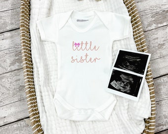 Little Sister Bodysuit: Glitter Bow New Baby Announcement