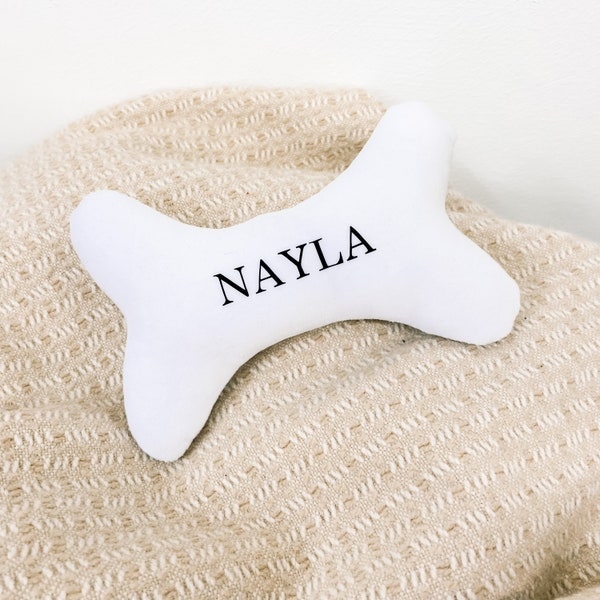 Personalised White Bone Squeaky plush Dog Toy - Name Chase Fetch toy New Dig Gift