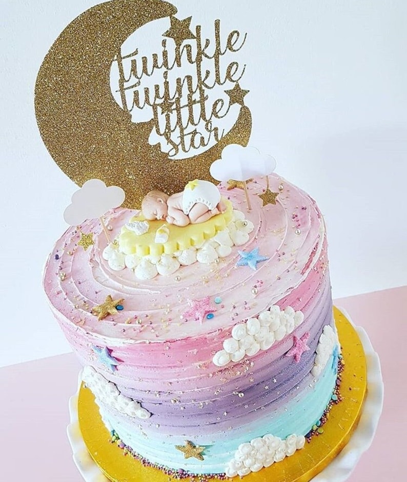 Moon Twinkle Twinkle Little Star Glitter Cake Topper - Baby Shower ...