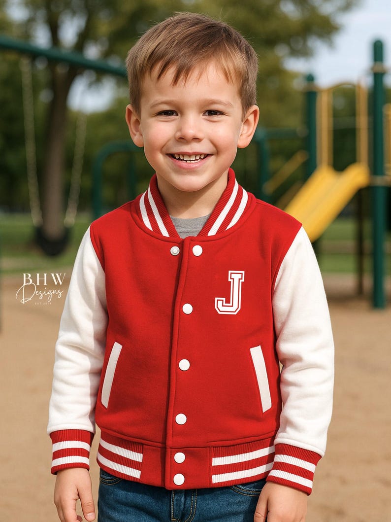 Personalised Name Children's Varsity Jacket Inicial Kids letterman Jacket image 9