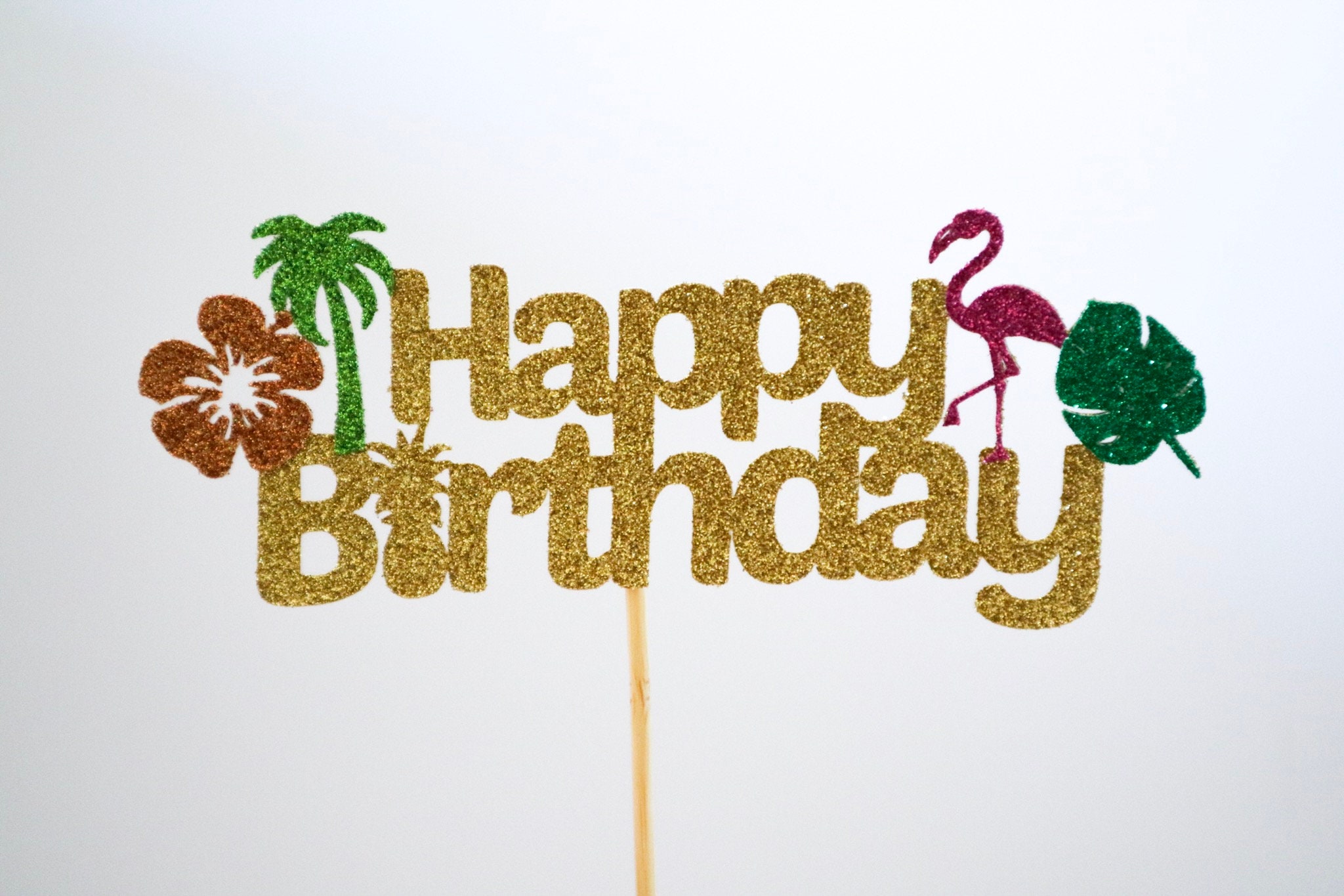 Happy Birthday Glitter Tropical Hawaiian Luau Cake Topper - Etsy UK