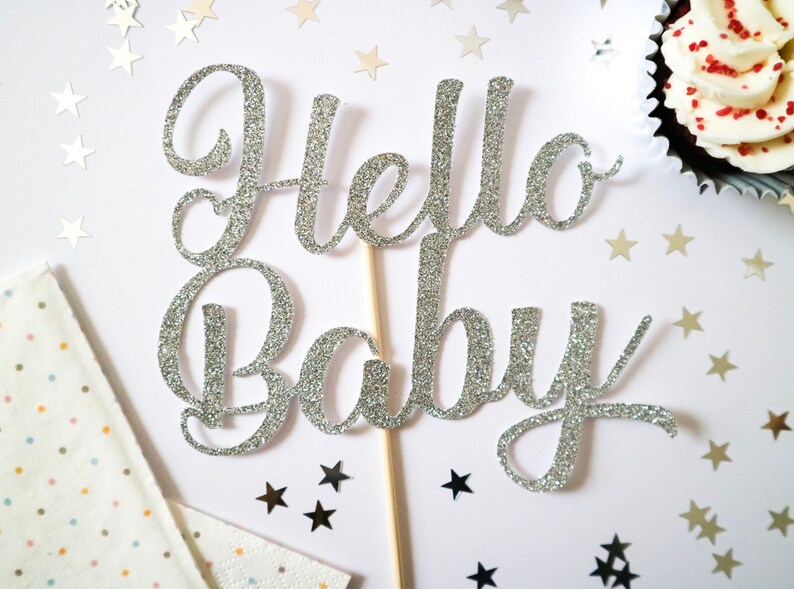 Hello Baby Glitter Cake topper New Baby Baby Shower Gender Reveal