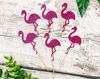Flamingo Tropisch Pink Glitter Cupcake Toppers - Geburtstag Dekoration
