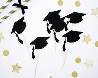 Graduation Cap Glitter Cupcake Toppers - Class of 2021