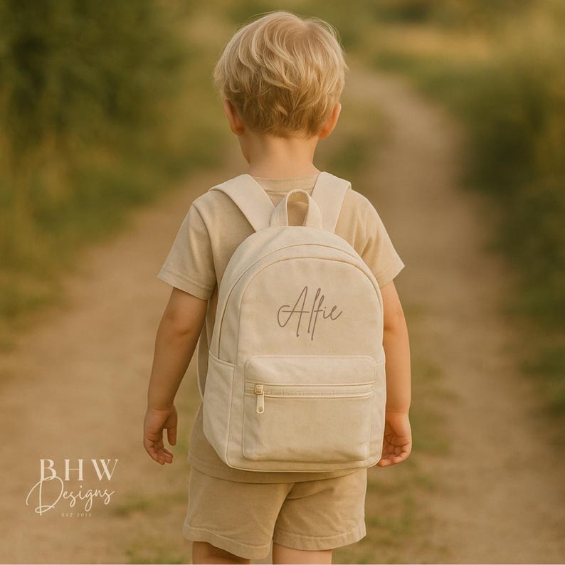 Personalised Name Junior Mini Backpack - Children's Backpack - Kid's School Bag Cream