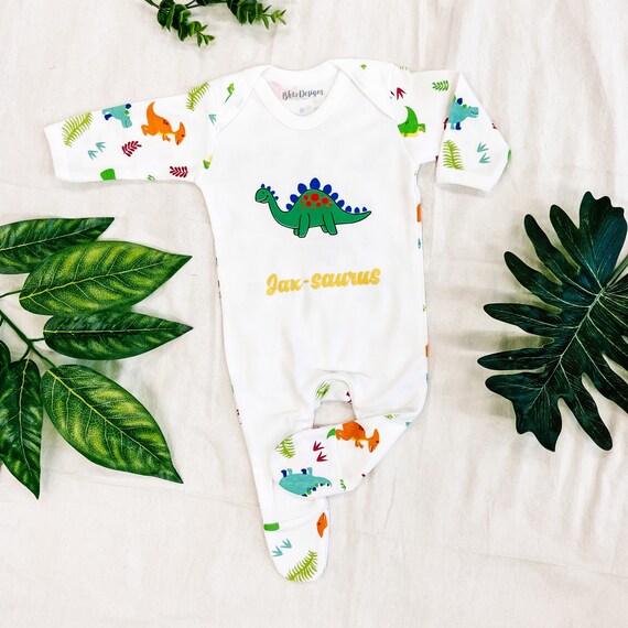 Dinosaur Personalised Name Baby Bodysuit Pyjamas Kids Nightwear Name Saurus Etsy Canada