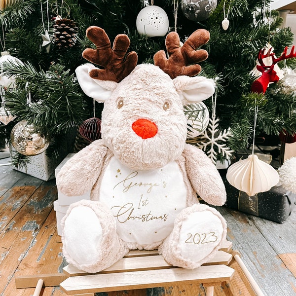 Personalised Name Reindeer First Christmas 2023 Rudolf Large Soft Toy