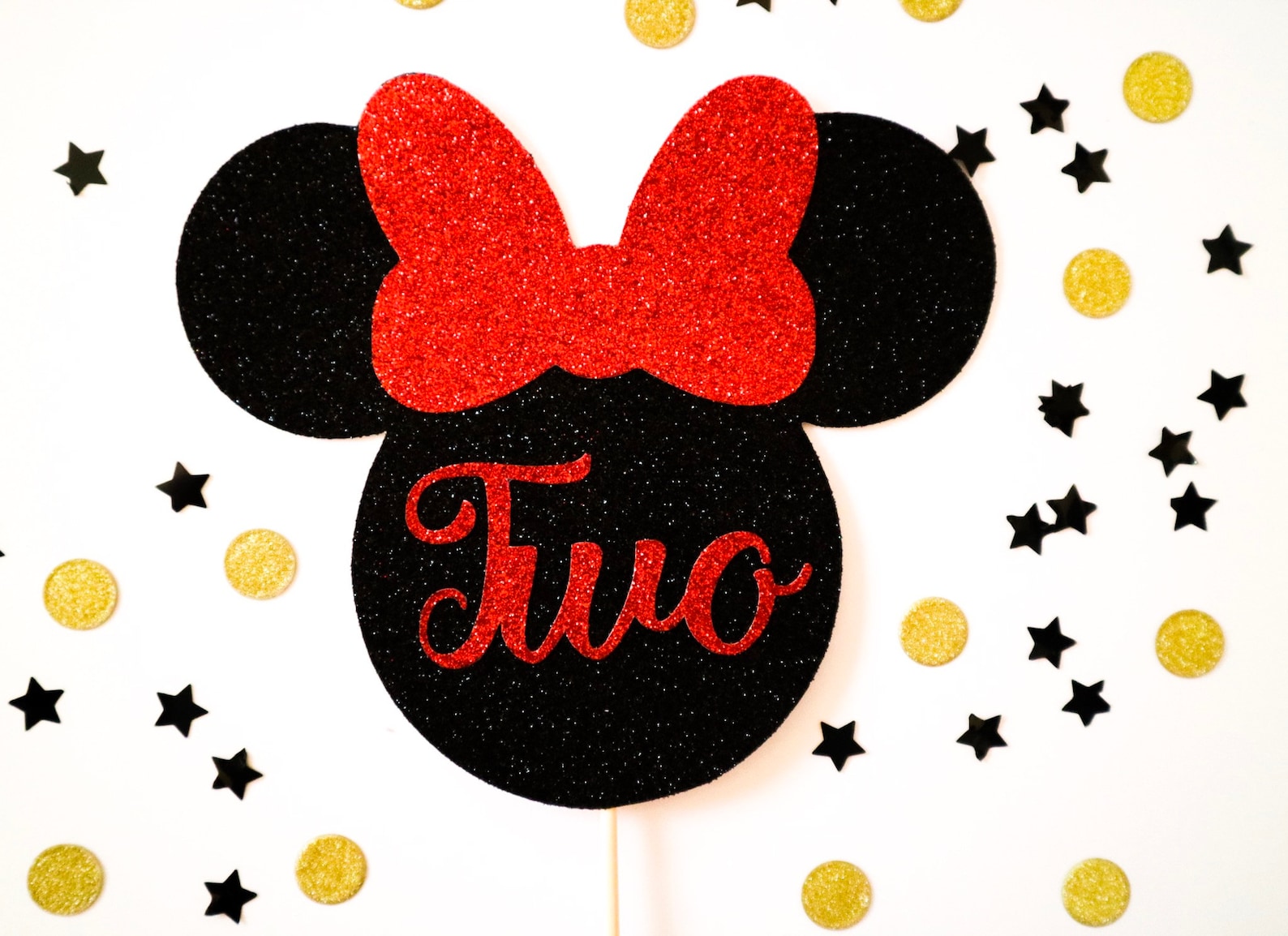 Minnie Mouse Age Glitter Cake Topper Birthday Party Etsy