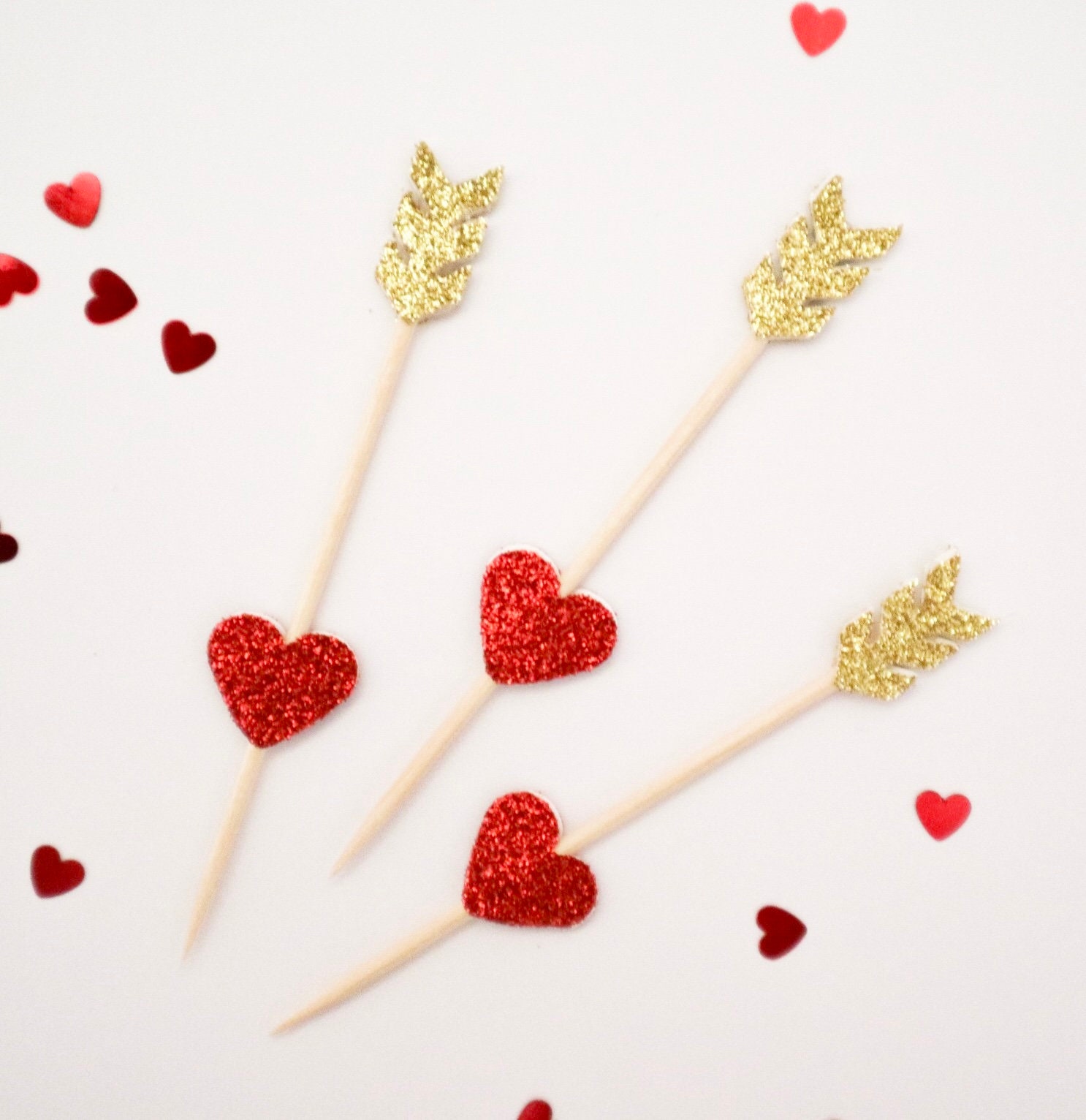 Cupid Arrow Heart Glitter Cupcake Toppers Valentines Etsy UK