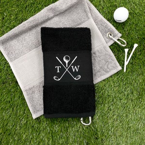 Personalised Name Golf Towel Gift for Men Golf Accessory Fathers day Gift Golf Gift Groomsman Gift Black