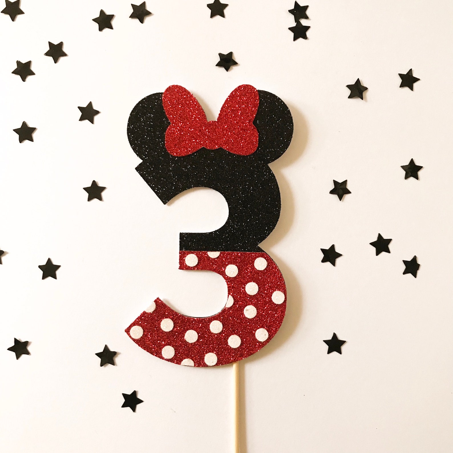 Minnie Mouse Age Glitter Cake Topper Birthday Number Bow Etsy