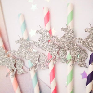 10 Glitter Unicorn Stripe Paper Straws Unicorn Party Birthday Celebration image 6