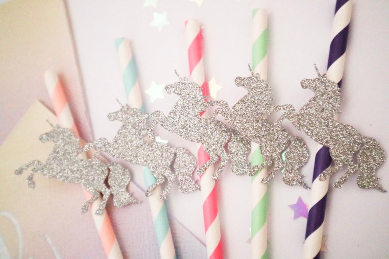 10 Glitter Unicorn Stripe Paper Straws Unicorn Party Birthday Celebration image 6