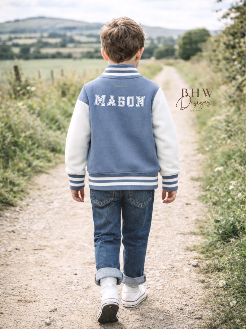 Personalised Name Children's Varsity Jacket Inicial Kids letterman Jacket image 12
