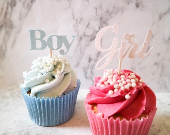 Boy or Girl Glitter Cake Topper - Blue and Pink, Baby Shower, Gender Reveal, Centrepiece , Its a Boy, Its a Girl