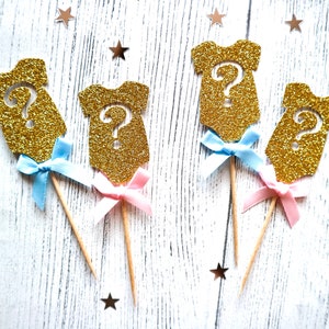Gilet bébé Pink and Blue Glitter Bow - Boy or Girl Question Cupcake toppers - Baby Shower