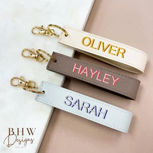 Personalised Name Faux Leather Wristlet Keyring Clip, loop car keychain, Key Ring