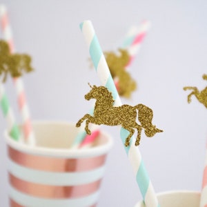 10 Glitter Unicorn Stripe Paper Straws Unicorn Party Birthday Celebration image 1