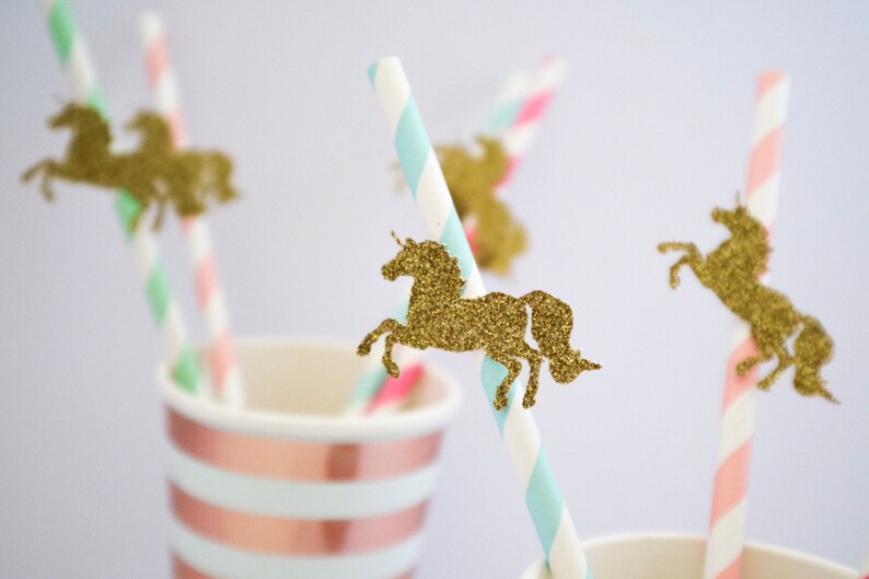 10 Glitter Unicorn Stripe Paper Straws Unicorn Party Birthday Celebration image 1