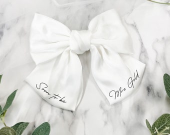 Personalised Bride White Satin Hair Bow - Bride to Be - Future Mrs - Soon to be Mrs - Hen Party Veil