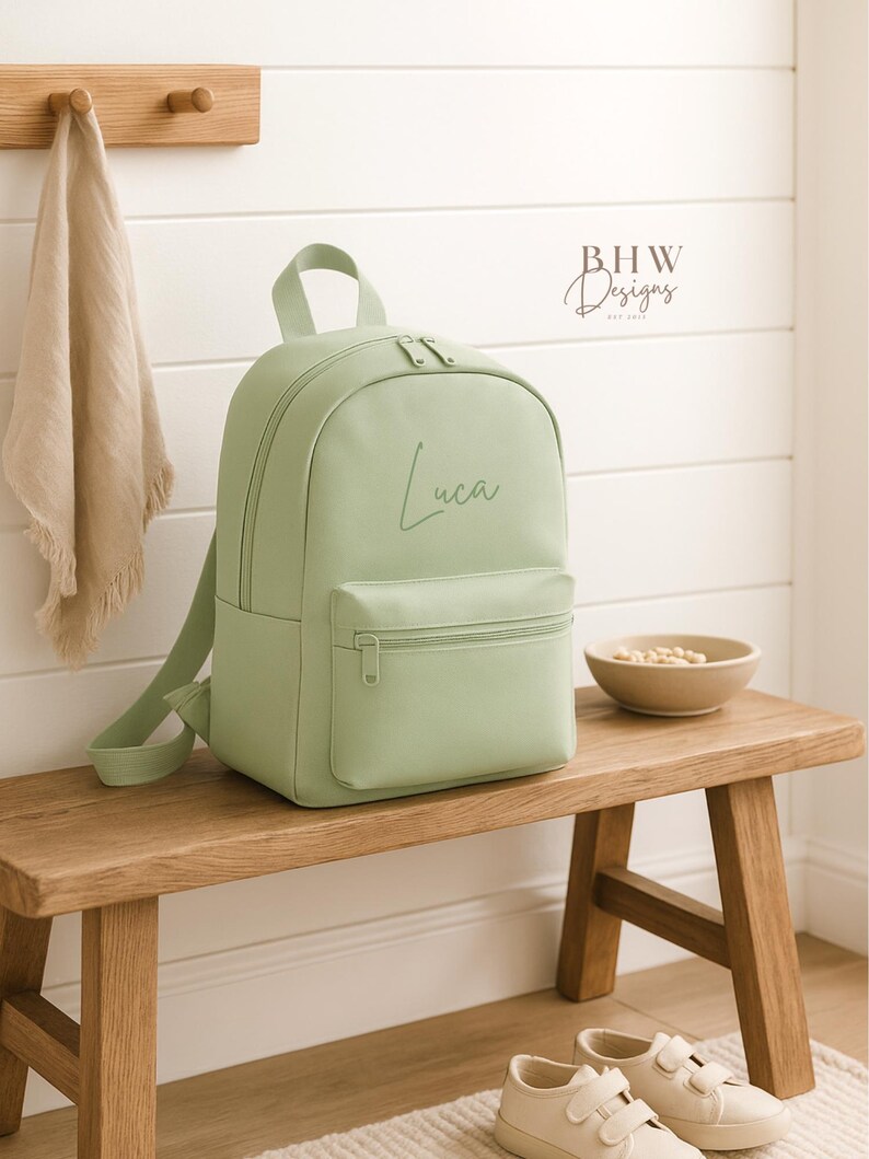 Personalised Name Junior Mini Backpack - Children's Backpack - Kid's School Bag Pistachio