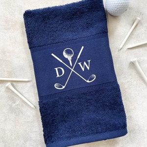 Personalised Name Golf Towel Gift for Men Golf Accessory Fathers day Gift Golf Gift Groomsman Gift French Navy