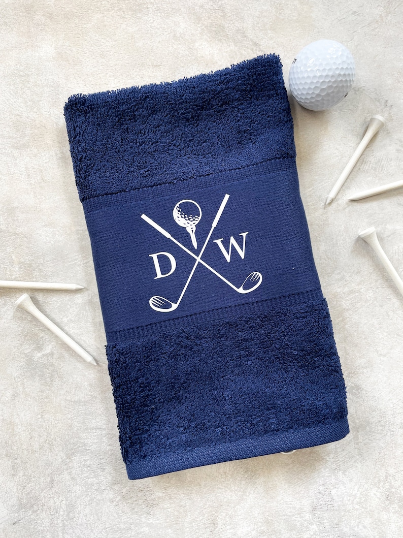 Personalised Name Golf Towel Gift for Men Golf Accessory Fathers day Gift Golf Gift Groomsman Gift French Navy