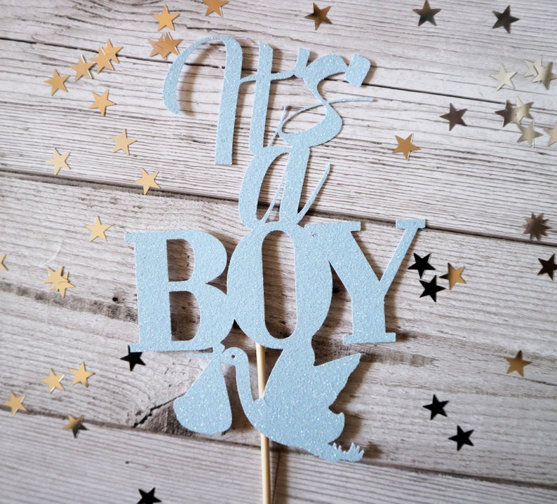 Its a Boy Stork Glitter Cake Topper Blue Baby Shower Etsy UK