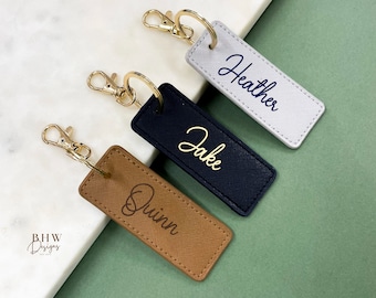 Personalised Faux Leather Keychain Clip: Monogrammed Name Key Ring
