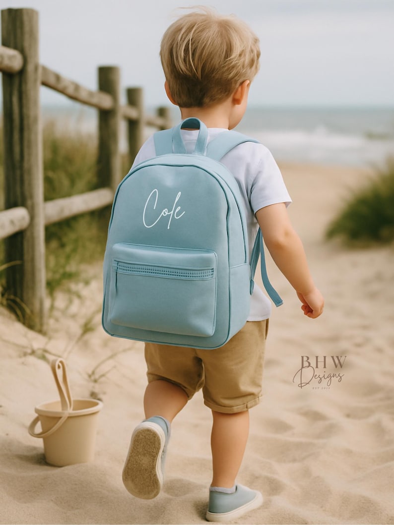 Personalised Name Junior Mini Backpack - Children's Backpack - Kid's School Bag Powder Blue