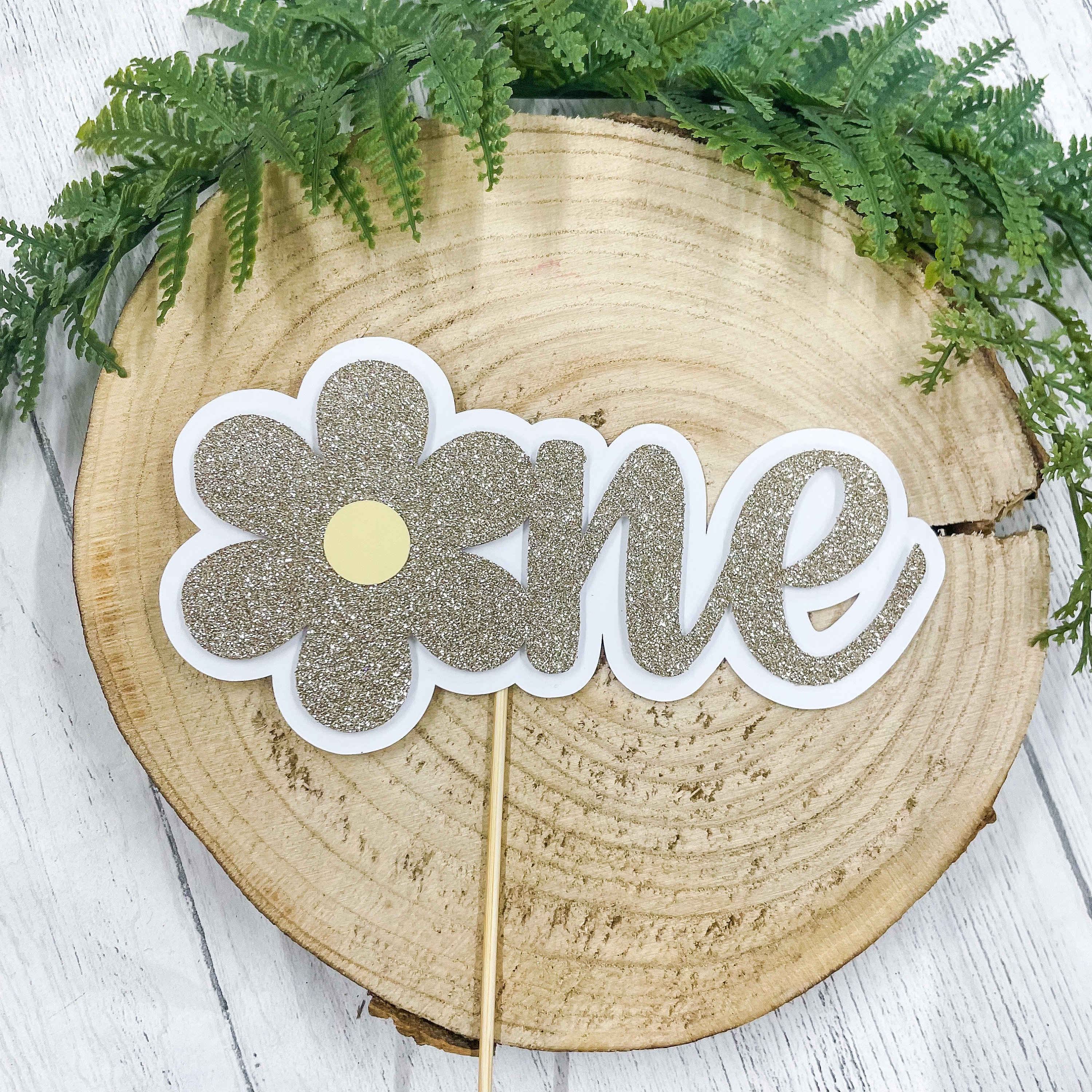 One Daisy Flower Glitter Cake Topper - Pink and White - Floral Birthday ...
