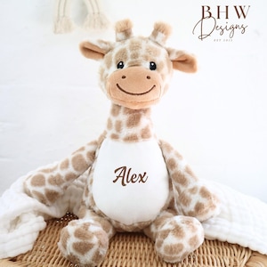 Personalised Name Mini Giraffe in Beige and White Soft toy - Baby Gift