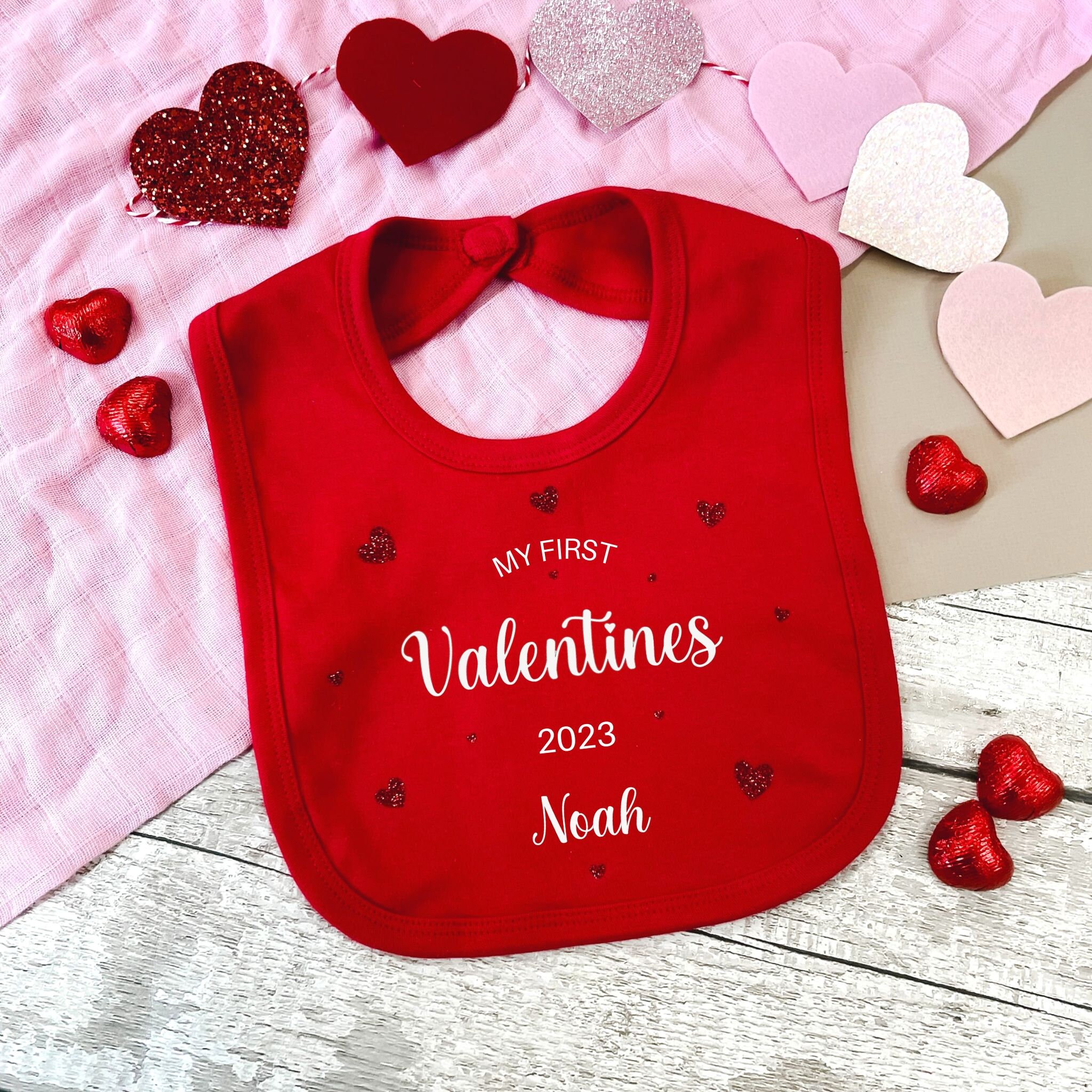 Personalised First Valentines 2023 Red Cotton Bib Etsy