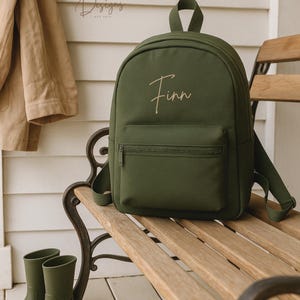 Personalised Name Junior Mini Backpack - Children's Backpack - Kid's School Bag Olive Green