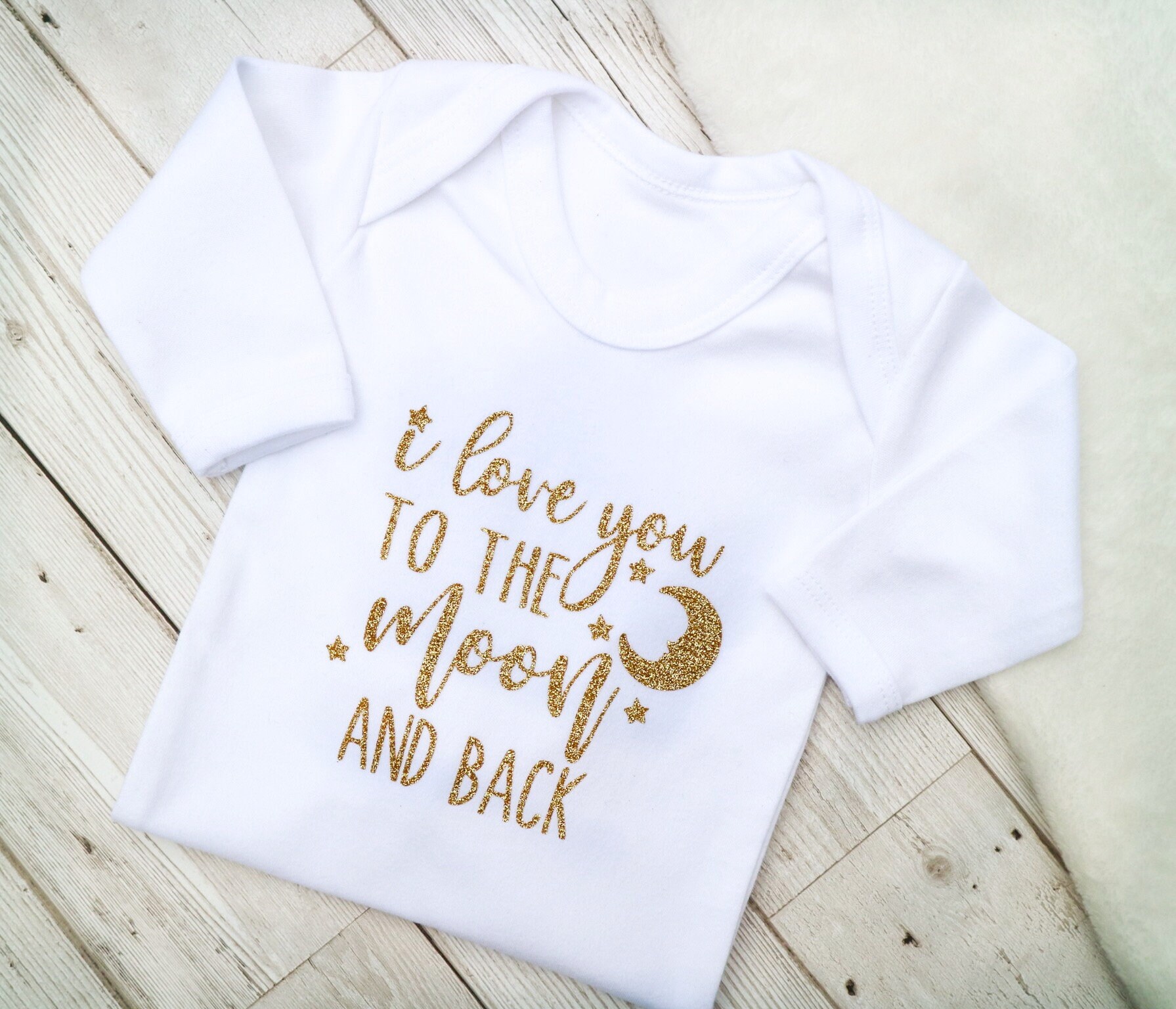 I Love You To The Moon And Back White And Glitter Gold Baby Etsy