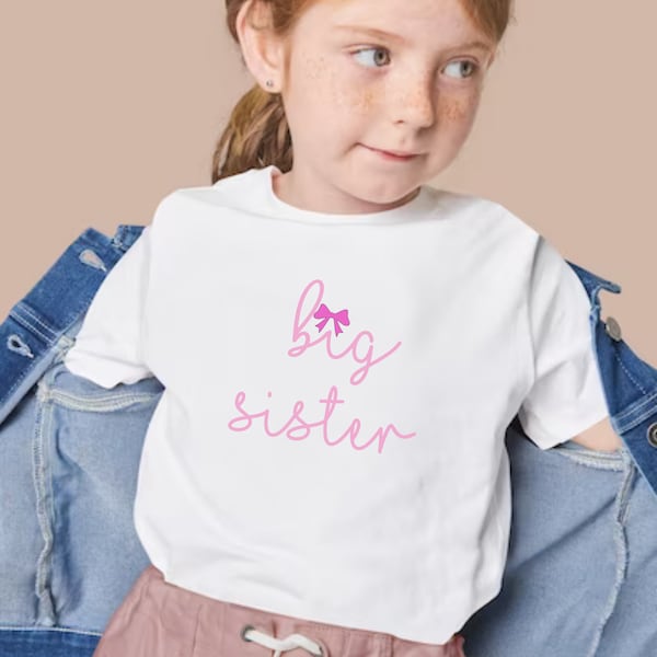 Big Sister bow - Weißes Baumwoll T-Shirt Mädchen T-shirt - Baby Ankündigung - Schwester - New Baby