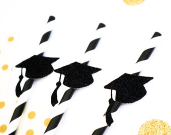 10 - Glitter Graduation Cap Paper Straws - Graduation - Class of 2026 - Celebration