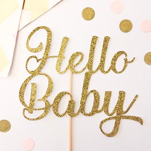 Hello Baby Glitter Cake topper - Baby Shower - New Baby - Gender Reveal