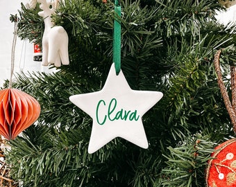 Personalised Name Christmas Star Ceramic Christmas Tree Decoration