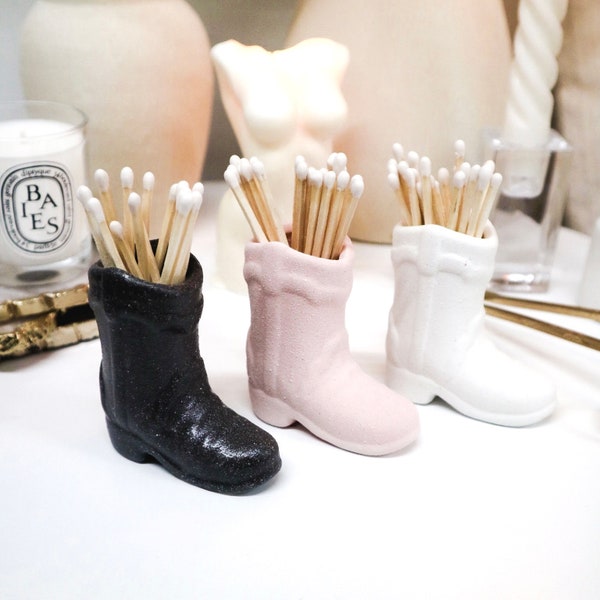 Cow boy Boot Ceramic Match striker and Holder, Pink, White, Black