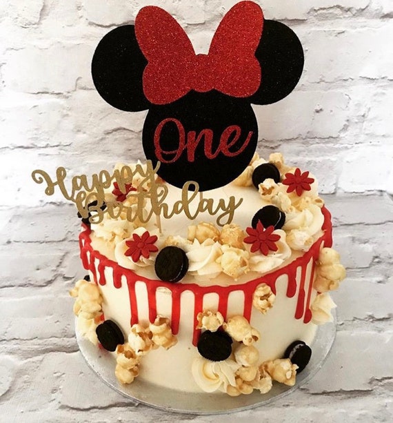 Minnie Mouse Age Glitter Cake Topper Birthday Party Disney Mickey Mouse 