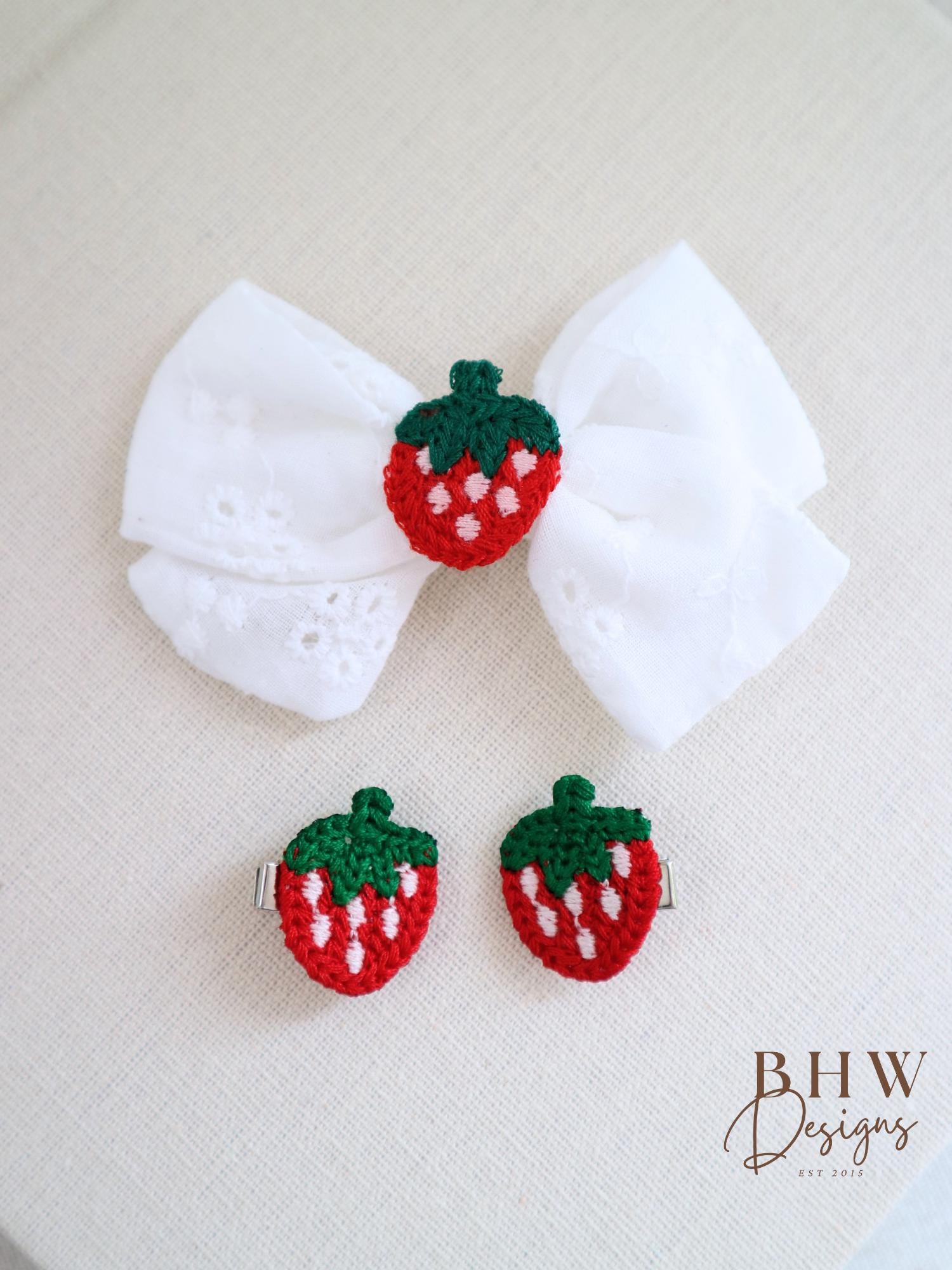 Loveshackfancy strawberry bow barrette cotton Amazon.com : Strawberry Hair Bow Clip Pin Girls Fruit Hair  main image 2