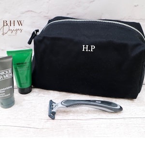 Mens personalised Monogrammed Cotton Black Wash Bag - Mens Gift - Initials - Groomsman - usher