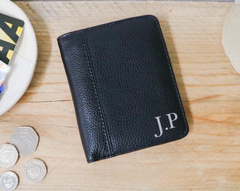 Personalised Initial Black Faux Leather Wallet - Mens Gift