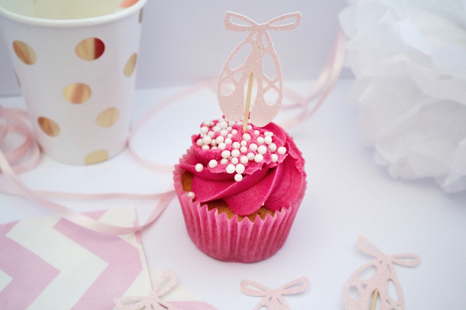 ballet shoe glitter cupcake topper - ballerina - birthday - celebration - ballet party