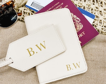 Personalised Initial Passport Cover and Luggage Tag - Gift - For Him - For Her - Black/White/Blush Pink