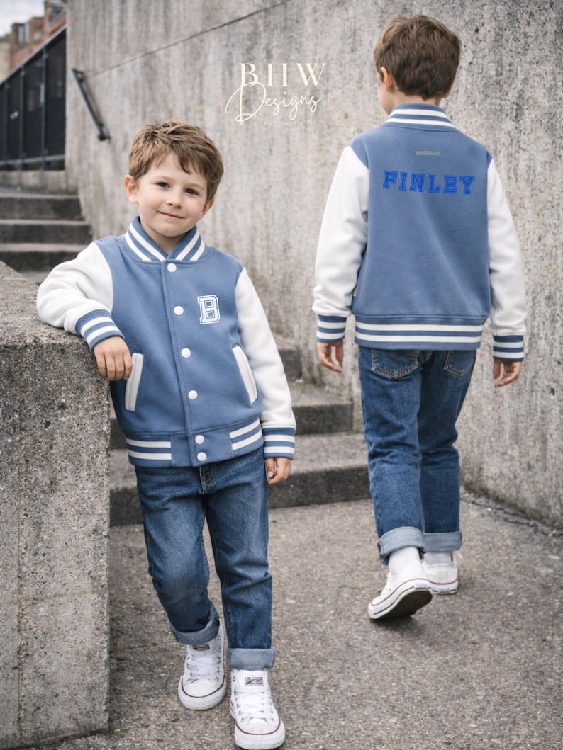 Personalised Name Children's Varsity Jacket Inicial Kids letterman Jacket image 2