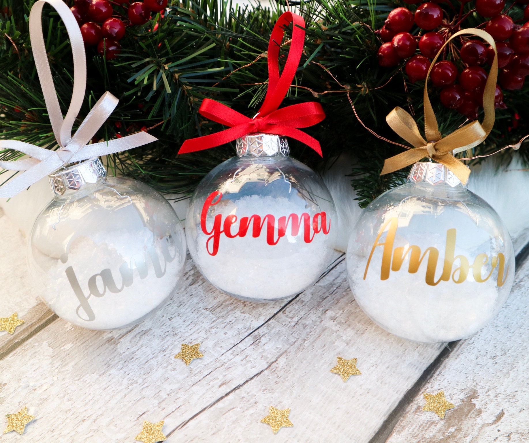 Secret Santa First Christmas Ribbon Personalised Name Christmas Bauble With Gift Box