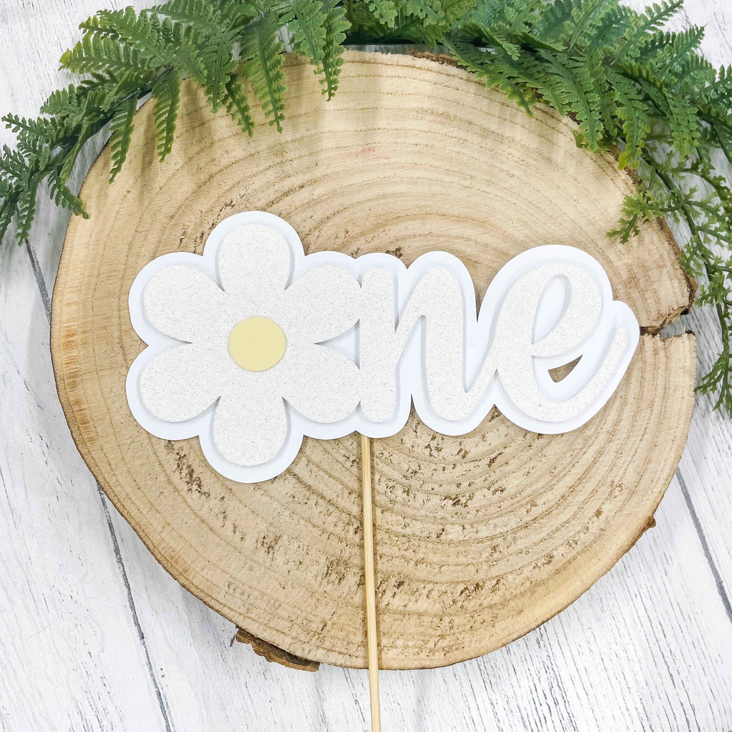 One Daisy Flower Glitter Cake Topper - Pink and White - Floral Birthday ...