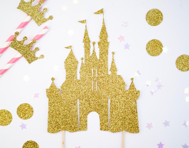Glitter Disney Princess Castle Cake Topper - Handmade Party Decor ...